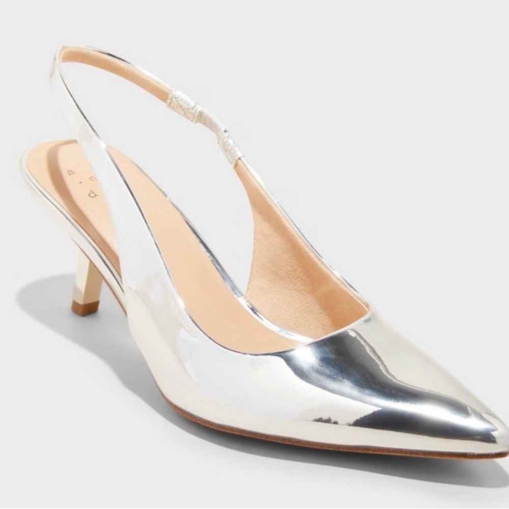 A New Day Silver Metallic Slingback Heels